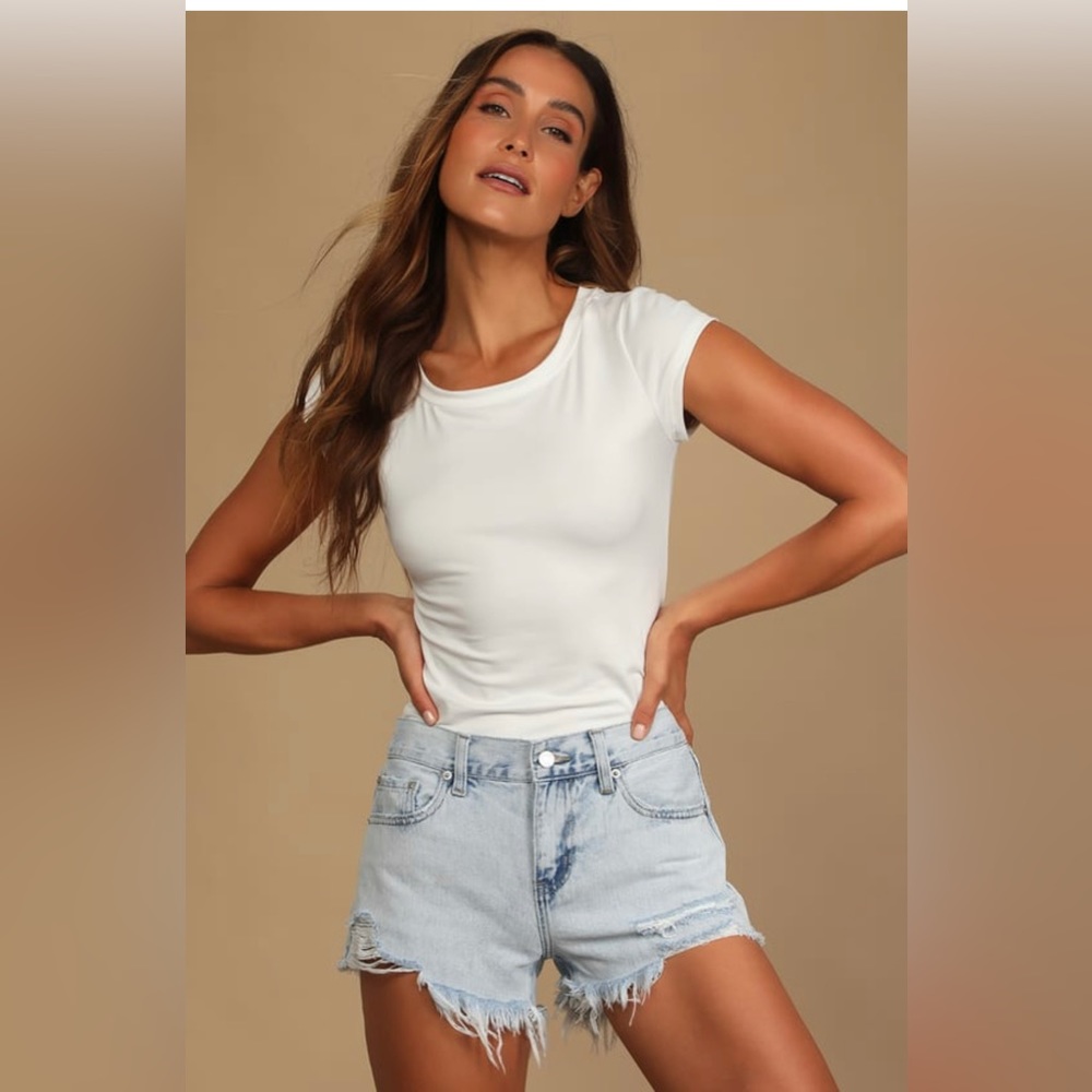 Pistola Gigi Light Wash Distressed Denim
Low Rise Cutoff Shorts
